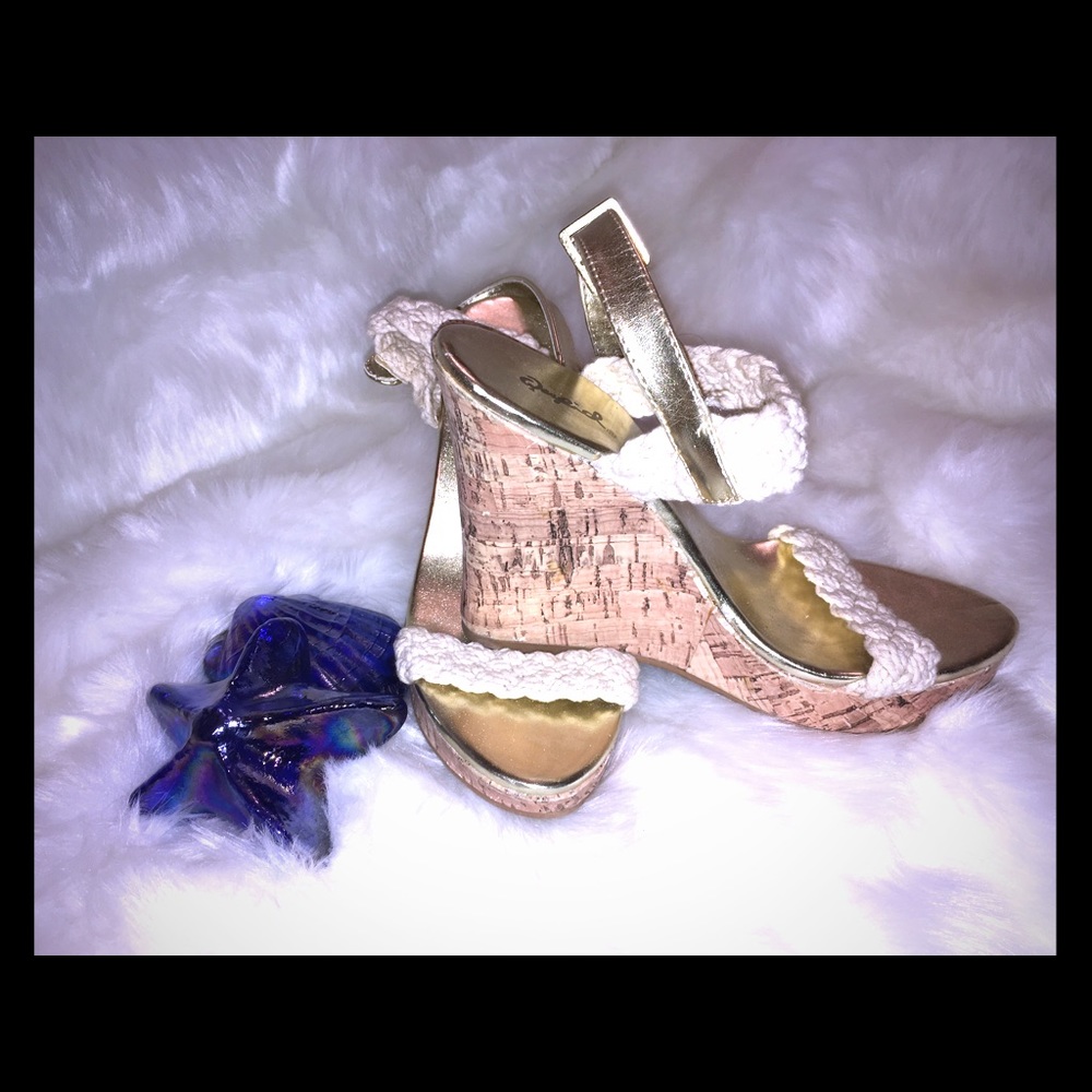 Braided Wedge Sandal with Gold Strap